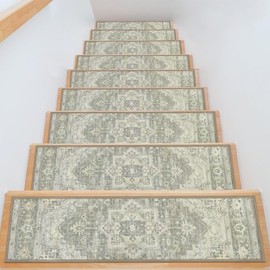 Pauwer Carpet Stair Treads for Wooden Steps Indoor 15 Pack 8" X 30" Peel and Stick Stair Treads Non Slip Staircase Step Treads Reusable Stair Runner Rugs for Dogs, Kids and Elders