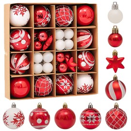 Fouriding 42pcs Christmas Balls Ornaments,Small Baubles Balls Shatterproof Plastic Christmas Ball Ornaments Hanging Decorations for Xmas Tree,Holiday, Wedding, Party Decoration (Red white)