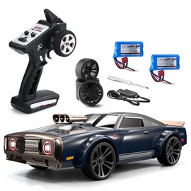 GoolRC RC Drift Car, 1:16 Scale Remote Control Car, 4WD 35KM/H High Speed Racing Car, 2.4GHz RC Drifting Car for Adults with Cool LED Lights, Extra Drift Tires and 2 Batteries (Blue)