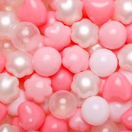 GOGOSO Ball Pit Balls 100 with Flower Heart Shape for Baby Toddler Boys Girl Kids Birthday, Tent,Slides, Pink+ Pearl White
