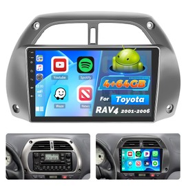 Car Stereo Radio for Toyota RAV4 2001 2002 2003 2004 2005 2006 with Wireless Carplay Android Auto, 4+64G 9 inch HD IPS Thouch Screen Bluetooth Radio with Bluetooth5.0 32EQ 1280 * 720P GPS WiFi