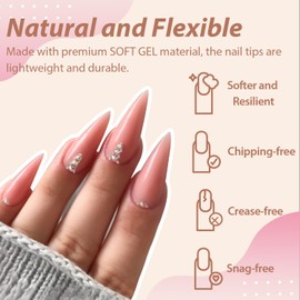 UNA GELLA Stiletto Fake Nails 312pcs Stiletto Press on Nails Pre-shape Stiletto Nails Tips for Full Cover Acrylic Stiletto Nails French False Nails For Nail Extension Nail Art, DIY Salon 12 Sizes Gelly Tips