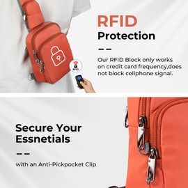 BROADREAM Small Sling Bag Crossbody for Men & Women - Fanny Packs Cross Body Bag with Switchable Strap, Hidden Pocket - Chest Purse for Travel, Small Shoulder Pouch (Orange)