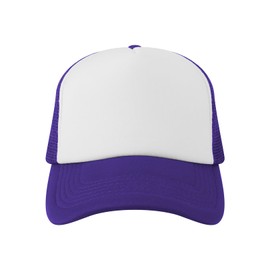 TopTie Blank 5 Panel Trucker Hat Foam Front Mesh Back 2 Tone Trucker Snapback Hat-Purple White