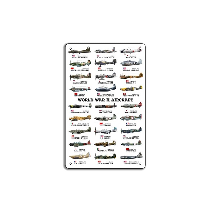 World War II Military Aircraft 8x12in Metal Tin Sign –