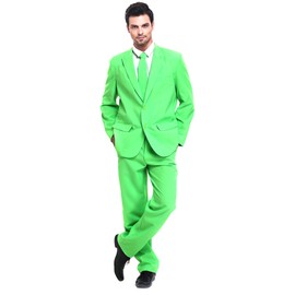 YOU LOOK UGLY TODAY Mens Party Suit Solid Color Jacket Costume Leisure Suit for Holiday Party with Tie & Pants (Green S)