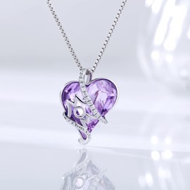 Mom Necklace Crystal Mother Necklace for Women Sterling Silver Crystal Love Heart Pendant Austrian Crystal Lilac Necklace for Mother's Day Gift ZDaoBen