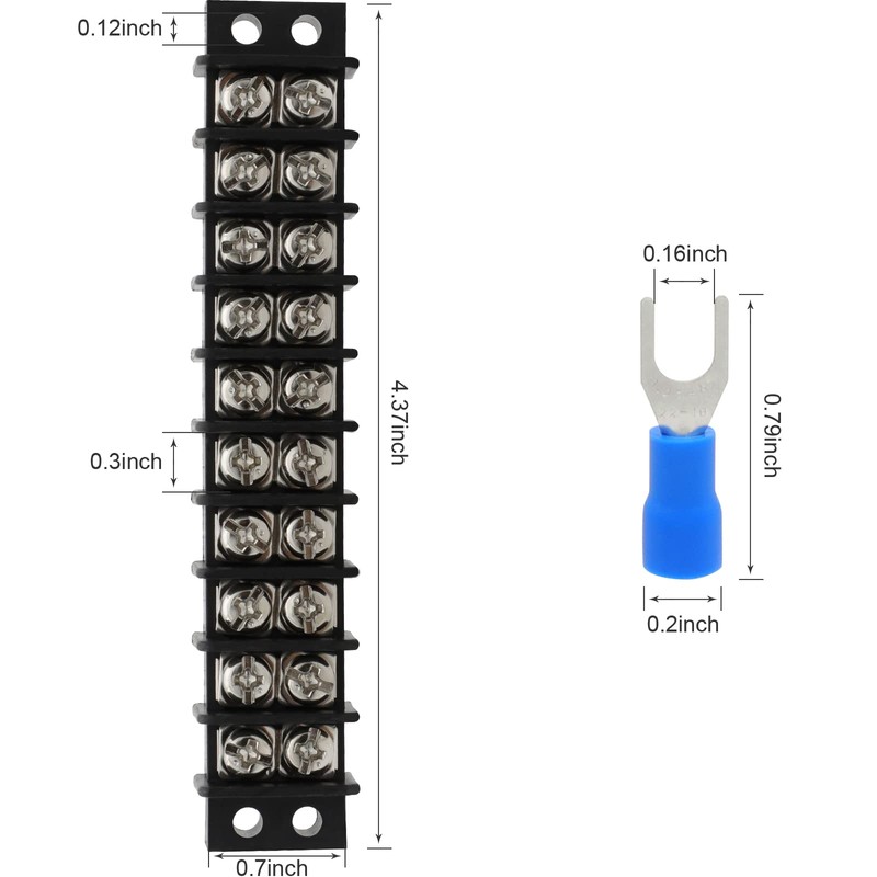 Terminal Block,2 Pack 10 Circuits 20-30A 200v-450v Dual Row Screw