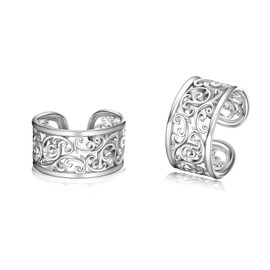 Filigree Ear Cuffs Sterling Silver Vintage Filigree Clip On Earrings Non Piercing Earrings Jewellery Gifts for Women Girls, Sterling Silver, No Gemstone