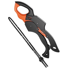 pullther Fish Gripper - 23 cm, Fish Gripper Tool with Lanyard, Portable Fish Gripper for Saltwater, Fishing Accessories - Black Orange