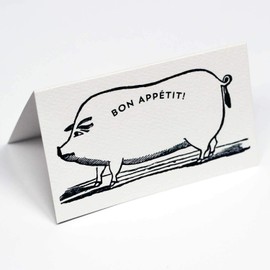 Nancy Nikko Bon Appetit Place Cards with Pig Illustration for Dinner Parties and Events. Table Tent Style, Scored for Easy Folding. Available in Packages of 12 and 25 (25)