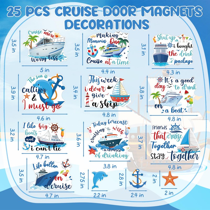 25Pcs Cruise Door Magnets Decorations, Funny Nautical Cruise Ship Magnets