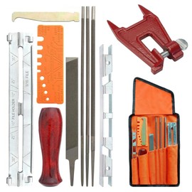 BTtime Chain Saw File Set, 11-Piece Set, Projecting Clamp, File Holder, 3 Types of Round Files, 0.16 inch (4.0 mm), 0.19 inch (4.8 mm), 0.2 inch (5.5 mm), Flat File, File Holder, File Handle, Storage Bag Included, Sharpener for Woodworking