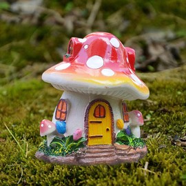 Fairy Garden Accessories Outdoor Statues - Mushroom Garden Fairy Cottage Figurines,Resin Figurine Mushroom Figurines Lawn Ornaments for Patio Yard
