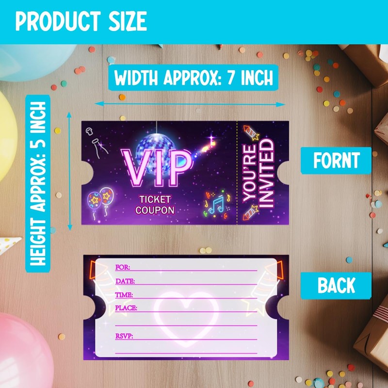 Doguiei Neon Vip Birthday Party Invitations, Purple VIP Invitations Card