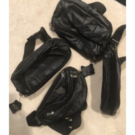 Embassy FANNY PACK Black OR Beige Leather Belt Bag Single Pouch Waist Sports Travel