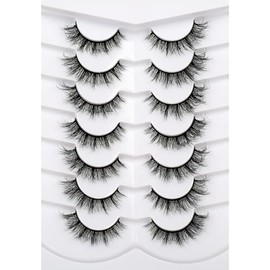 Pooplunch Pestañas Postizas Naturales Estilo Ojo De Gato, Extensiones Finas Y Voluminizadoras, Pestañas De Visón Sintético, Paquete De 7 Pares.