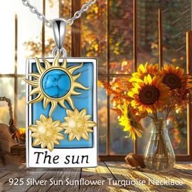 Vadmans Sunflower Necklace for Women Sterling Silver for Women Poppy Necklace Sun Pendant Turquoise Jewellery Anniversary for Mother Wife Girlfriend, Sterling Silver, No Gemstone