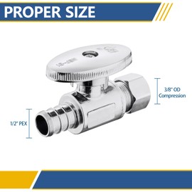 GUOFIS Straight Stop Valve,1/2 Inch Pex X 3/8 Inch OD Compression Straight Shut-off Valve with 1/4 Turn on/off (Pack of 4,ASTM F1807)