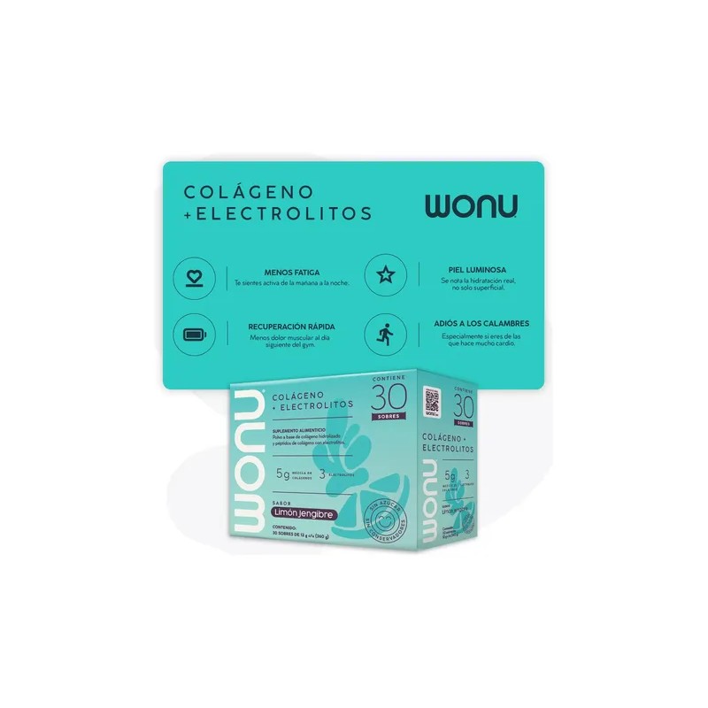 Bebida isotónica Wonu Electrolitos Limón jengibre pack x 30