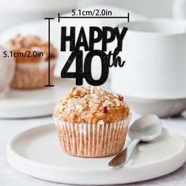 18pcs Black Glitter Happy 40th Dessert Cupcake Topper Pick for Funny Legend Since 1985 Theme Decor Supplies Men Women Happy 40 Birthday Party Decoration