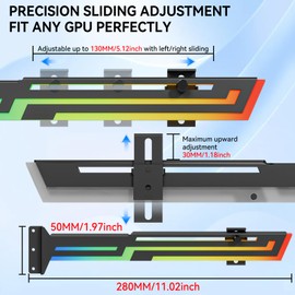 GSCOLER ARGB GPU Support Bracket, Universal 16.8M RGB Modes Graphics Card GPU Brace Support, Multi Angle Adjustable GPU Sag Bracket for Video Cards, GPU Stand Built-in 5V3PIN Addressable RGB Strip