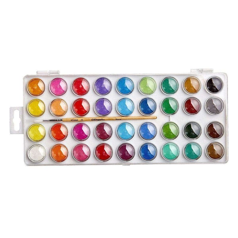 KINGART W/Brush, Set of 36 Watercolor Paint Set, Assorted 36