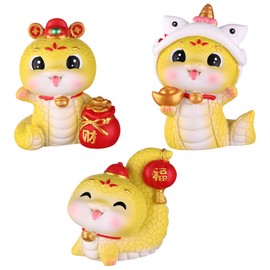 3Pcs Snake Ornament Year of The Snake Figures Snake Statue Cute Snake Resin Miniature Ornament Wealth Luck Micro Landscape Ornaments Mascot Souvenir Zodiac Gift Holiday Present Home Office Table Decor