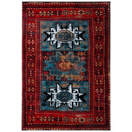 SAFAVIEH Vintage Hamadan Collection Area Rug - 5'3" x 7'6", Red & Light Blue, Oriental Persian Design, Non-Shedding & Easy Care, Ideal for High Traffic Areas in Living Room, Bedroom (VTH213Q)