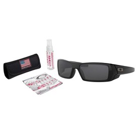 Oakley Gascan Sunglasses (Polished Black Frame/Gray Lens) with USA Flag Lens Cleaning Kit