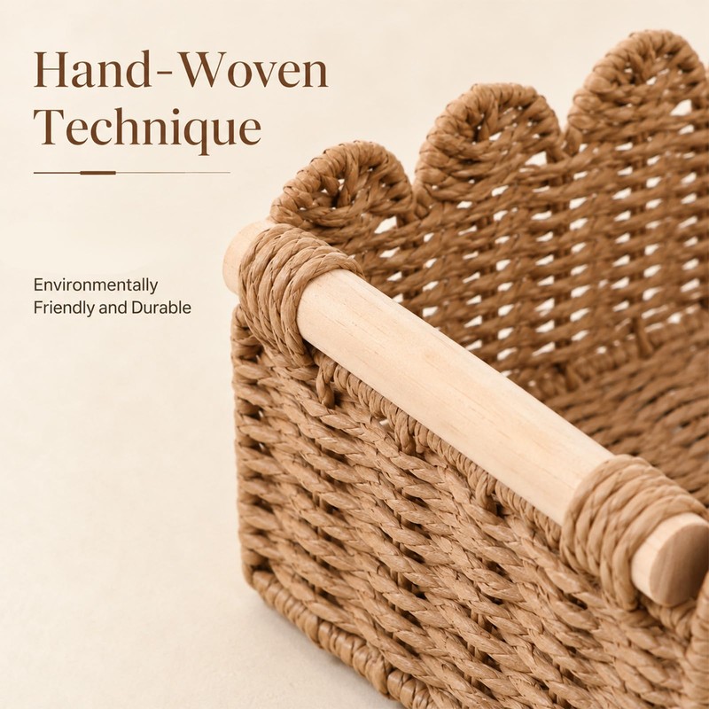 2PCS Bathroom Basket Organizer with Handle, Scalloped Basket, 14.4×6.4×4In