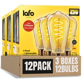 LafoHome TimelessGlow 12pk ST19 Vintage Edison LED Bulb, Dimmable, 5W (40W Equivalent), E26 Base, 250 Lumens, Amber Glass, 2000K Amber Light, Flicker-Free, Decorative, Spiral Filament
