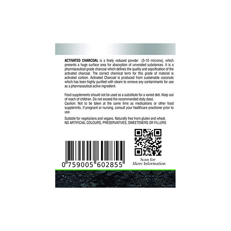 NutreeVit 100% Organic Highly Absorbent - Activated Charcoal (200 Count)