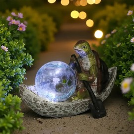 Solar-Powered Resin Rowing Turtle Statue Hand-painted Adorable Outdoor Halloween Fairy Garden Light OrnamentColor: like picture, Size: One Size