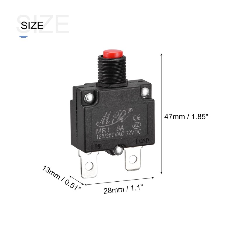 MECCANIXITY Circuit Overload Protector 8A AC125/250V DC32V Push Button Thermal