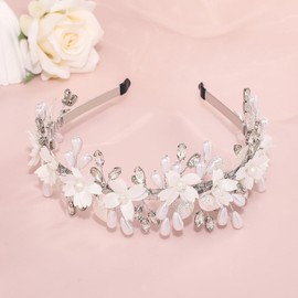 IYOU Flower Communion Headpiece Silver Pearl Hair Bands Leafs Bridal Wedding Hair Accessories for Princess Girls