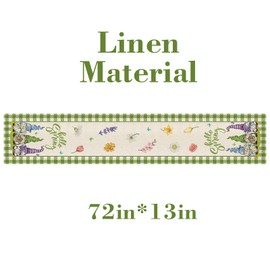 YOVOYOA Hello Spring Gnomes Green Buffalo Plaid Table Runner 72 Inches Long, Gnome Decorations for Home, Burlap Spring Easter Floral Table Decor for Kitchen Farmhouse Indoor Outdoor Home Party