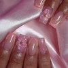 Flower Press On Nails French Tip Medium Square Pink Fake