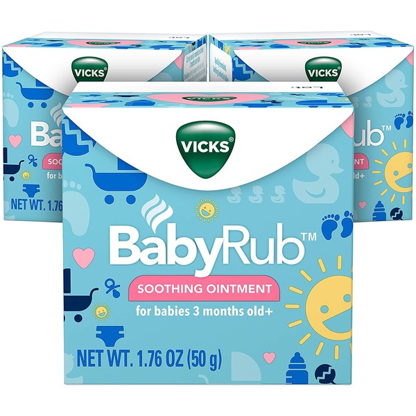 Vicks BabyRub, Chest Rub Ointment with Soothing Aloe, Eucalyptus, Lavender, and Rosemary, from The Makers of VapoRub, 1.76 oz each (Pack of 3)