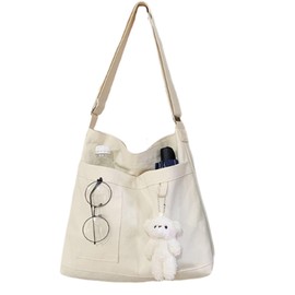 Joyesplay Tote Bag for Women, Canvas Tote Bag, A4 Size, Shoulder Bag, Crossbody, Large Capacity, Plain, Lightweight Tote Bag with Zipper, Lightweight for Walks, Shopping, Travel, Commuting, Men's