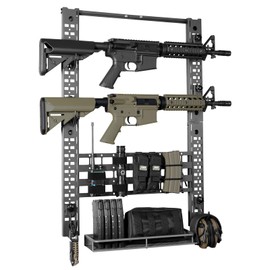 Adoreal Modularity Gun Wall Mount, Hold Up 120LBS Gun Rack for Wall with 6 Mounting J-Hooks, Rifle Shotgun Rack with Molle-Hole Hanging Plate 31.8" x 22" Tactical Gear Wall Mount Functional Mount