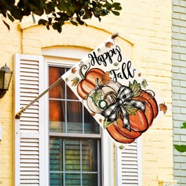 AVOIN colorlife Happy Fall House Flag 28x40 Inch Double Sided Outside, Pumpkin Autumn Rustic Yard Outdoor Flag