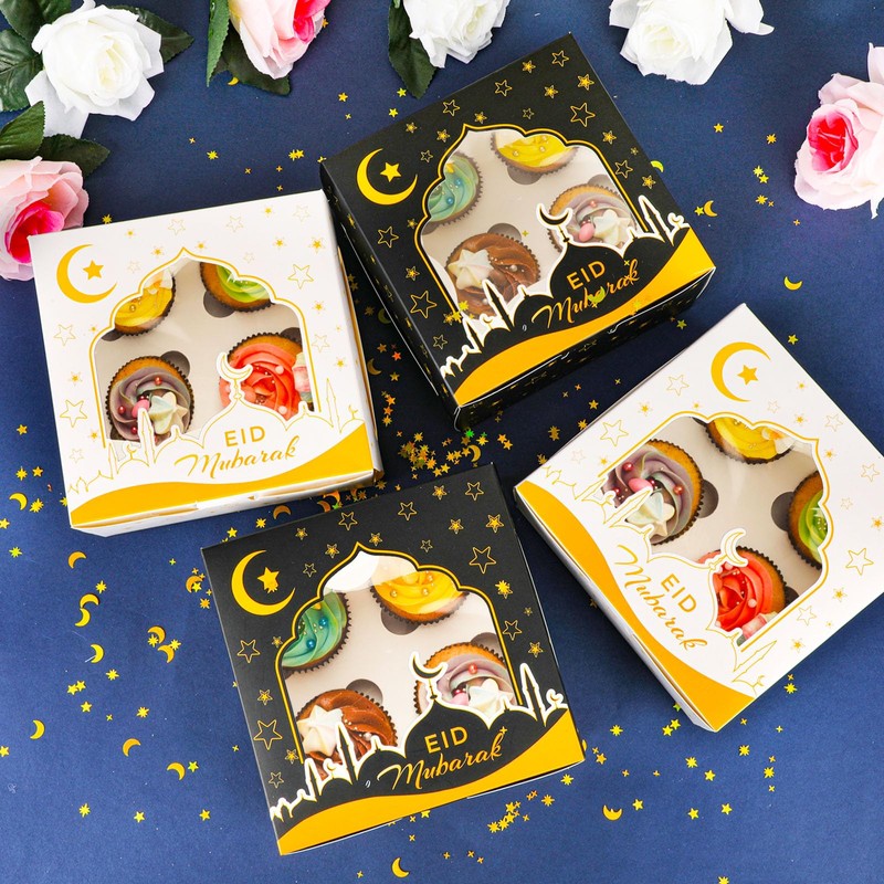 DPKOW 12pcs Eid Mubarak Boxes with Window, Eid Party Boxes