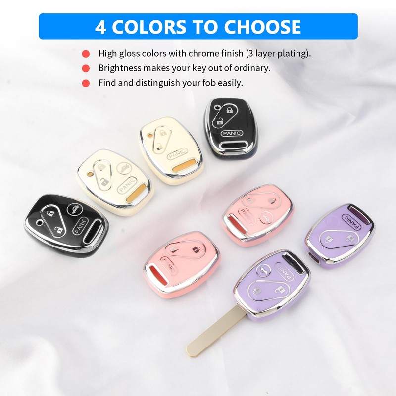 QBUC for Honda Key Fob Cover with Leather Keychain,Soft TPU