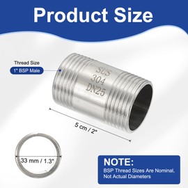 PATIKIL 304 Stainless Steel Pipe Fitting, 1 Pack 3/4" BSP Male x 3/4" BSP Male Threaded 3" Length Nipple Cast Pipe for Extending Piping, Silver