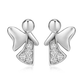 MATERIA by Matthias Wagner SO-234 Angel Stud Earrings 925 Silver Guardian Angel Earring Zirconia, Sterling Silver Cubic Zirconia, Cubic Zirconia