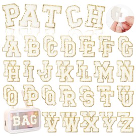 White Chenille Letters Self-Adhesive Patches: KINGSOW 52PCS Self Adhesive Varsity Iron on Letter Patches Stick on Embroidered Patch for Clothing