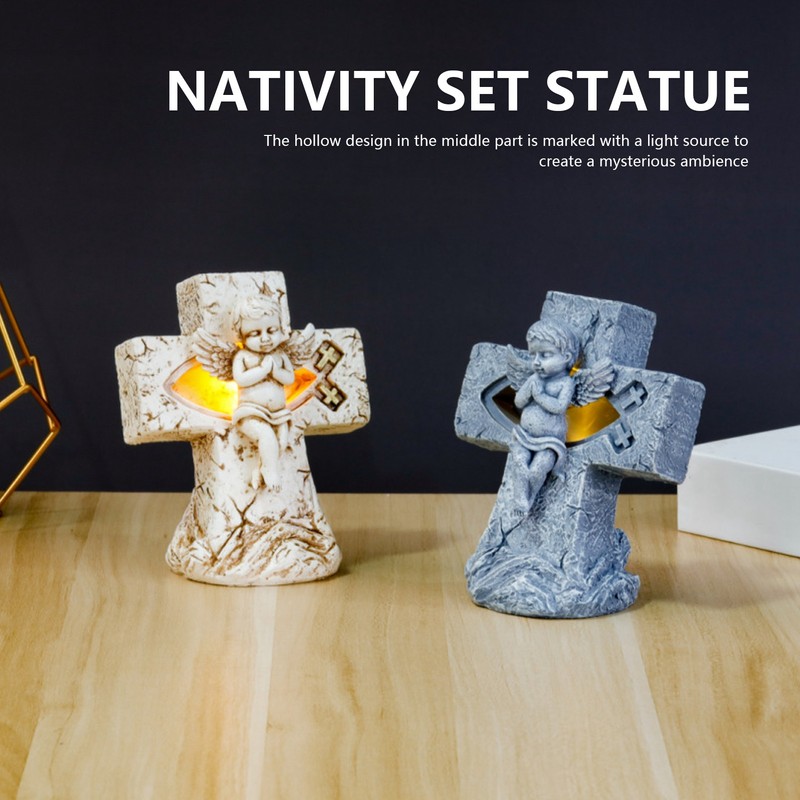 Angel Statue Hollow Design Cute Appearance Environmentally Friendly Resin Light