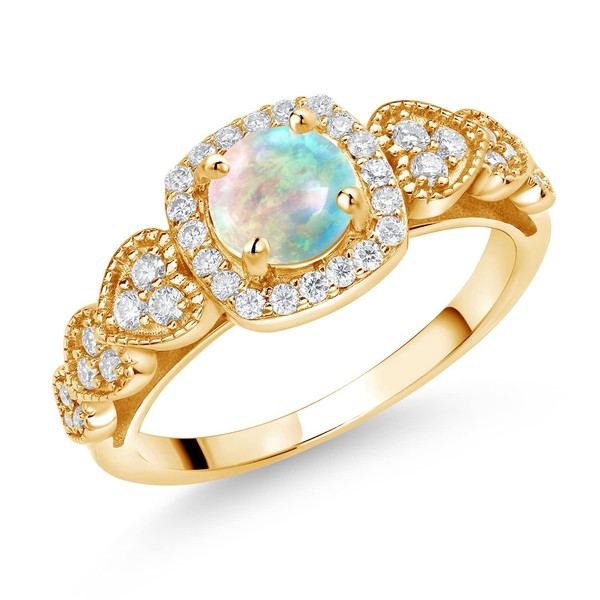 18K Yellow Gold Plated Silver White Simulated Opal and White