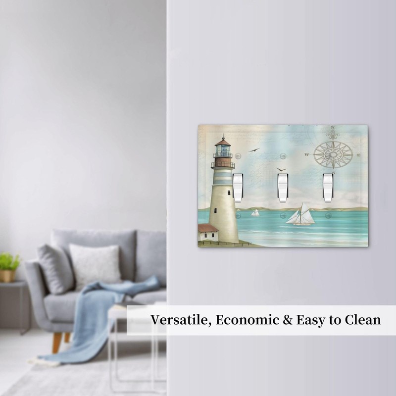 Nautical Lighthouse Ocean Coastal Compass 3 Gang Light Switch Covers
